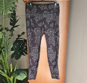 Avia Black Floral Print Leggings Large
